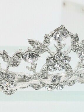 Silver Rhinestone Tiara w/ Combs - Elegant Women's Wedding or Pageant Crown